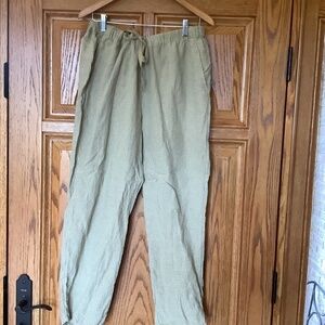 Eileen Fisher Checked Organic Linen Pants - Elastic Waist - Drawstring Tie
